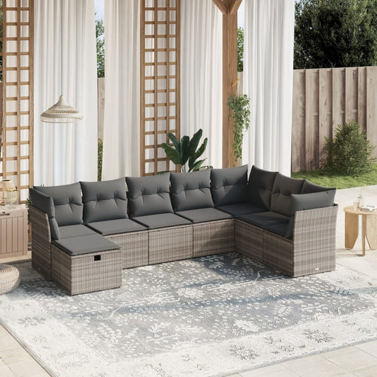 8-tlg. Garten-Sofagarnitur mit Kissen Hellgrau Poly Rattan - Pazzar.ch
