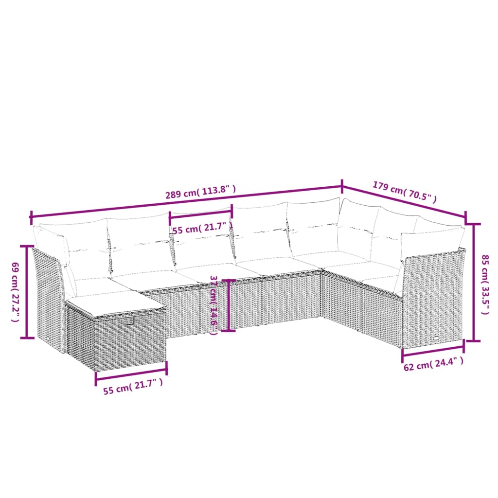 8-tlg. Garten-Sofagarnitur mit Kissen Braun Poly Rattan - Pazzar.ch