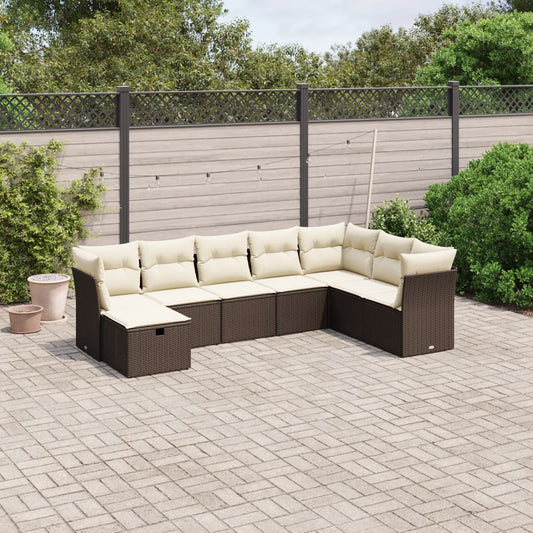 8-tlg. Garten-Sofagarnitur mit Kissen Braun Poly Rattan - Pazzar.ch