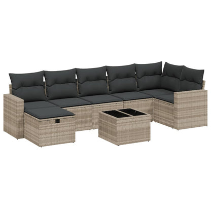 8-tlg. Garten-Sofagarnitur mit Kissen Hellgrau Poly Rattan - Pazzar.ch