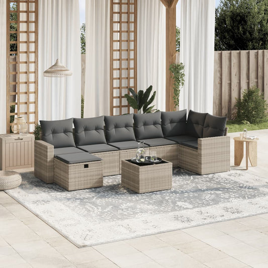 8-tlg. Garten-Sofagarnitur mit Kissen Hellgrau Poly Rattan - Pazzar.ch