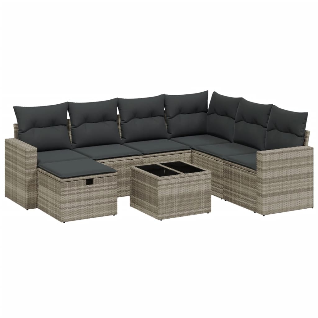 8-tlg. Garten-Sofagarnitur mit Kissen Hellgrau Poly Rattan - Pazzar.ch