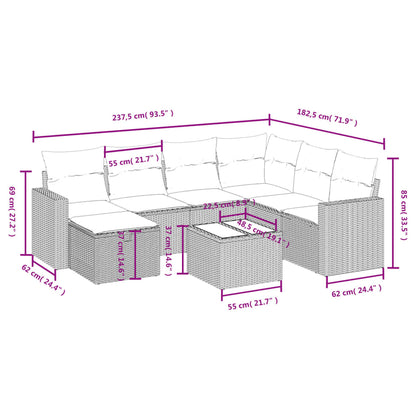 8-tlg. Garten-Sofagarnitur mit Kissen Hellgrau Poly Rattan - Pazzar.ch