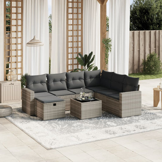 8-tlg. Garten-Sofagarnitur mit Kissen Hellgrau Poly Rattan - Pazzar.ch