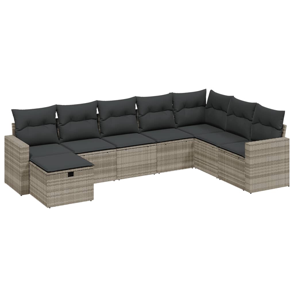 8-tlg. Garten-Sofagarnitur mit Kissen Hellgrau Poly Rattan - Pazzar.ch