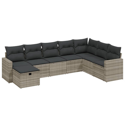 8-tlg. Garten-Sofagarnitur mit Kissen Hellgrau Poly Rattan - Pazzar.ch
