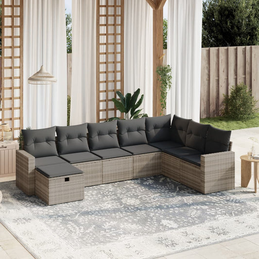 8-tlg. Garten-Sofagarnitur mit Kissen Hellgrau Poly Rattan - Pazzar.ch