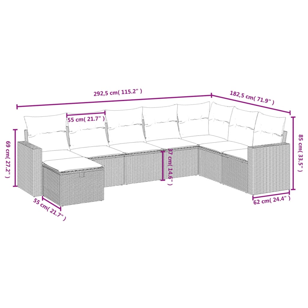 8-tlg. Garten-Sofagarnitur mit Kissen Braun Poly Rattan - Pazzar.ch