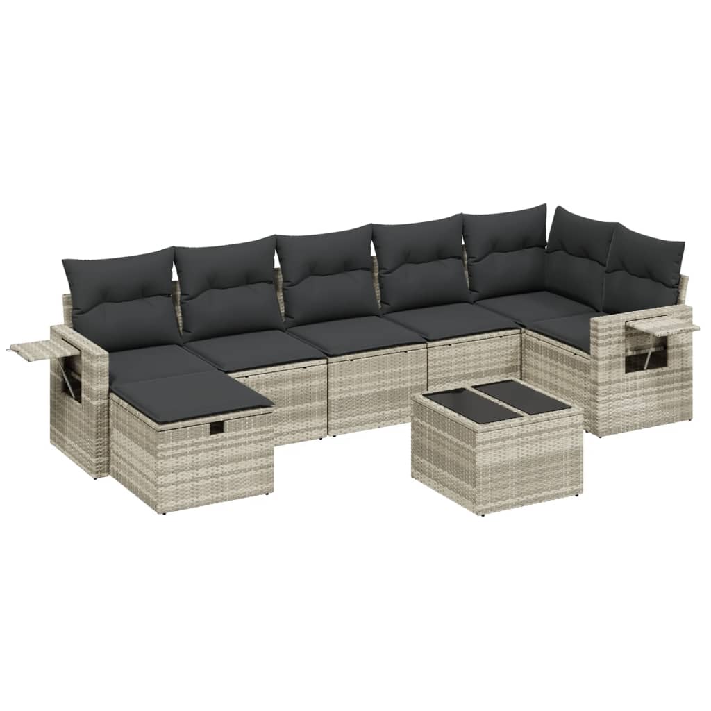 8-tlg. Garten-Sofagarnitur mit Kissen Hellgrau Poly Rattan - Pazzar.ch