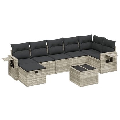 8-tlg. Garten-Sofagarnitur mit Kissen Hellgrau Poly Rattan - Pazzar.ch