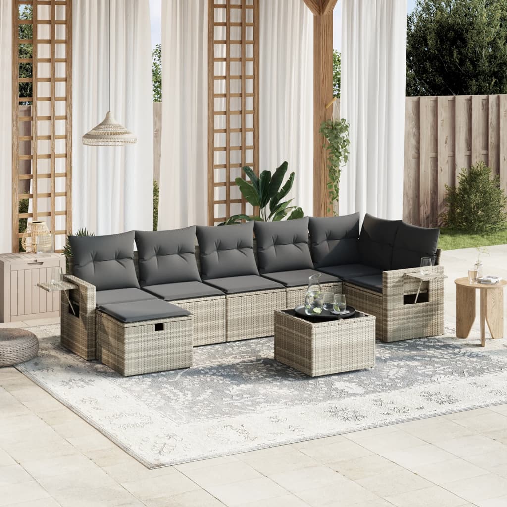8-tlg. Garten-Sofagarnitur mit Kissen Hellgrau Poly Rattan - Pazzar.ch