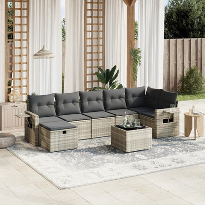 8-tlg. Garten-Sofagarnitur mit Kissen Hellgrau Poly Rattan - Pazzar.ch