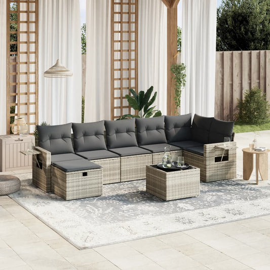 8-tlg. Garten-Sofagarnitur mit Kissen Hellgrau Poly Rattan - Pazzar.ch