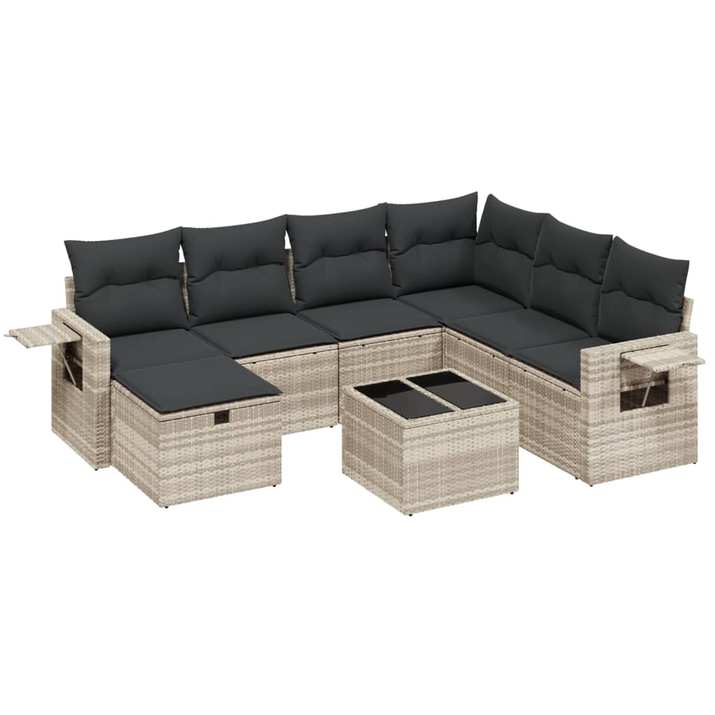 8-tlg. Garten-Sofagarnitur mit Kissen Hellgrau Poly Rattan - Pazzar.ch