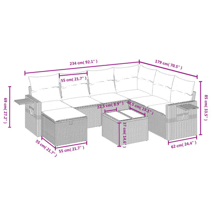 8-tlg. Garten-Sofagarnitur mit Kissen Hellgrau Poly Rattan - Pazzar.ch