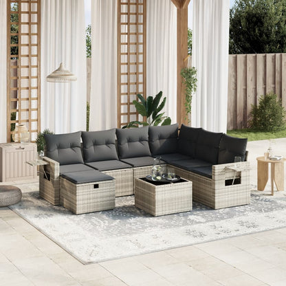 8-tlg. Garten-Sofagarnitur mit Kissen Hellgrau Poly Rattan - Pazzar.ch