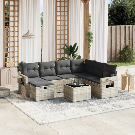 8-tlg. Garten-Sofagarnitur mit Kissen Hellgrau Poly Rattan - Pazzar.ch