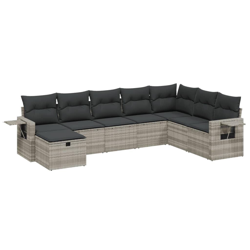 8-tlg. Garten-Sofagarnitur mit Kissen Hellgrau Poly Rattan - Pazzar.ch
