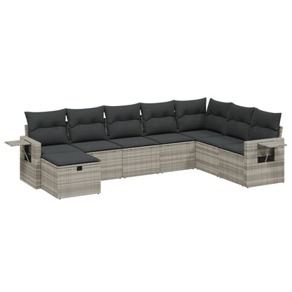 8-tlg. Garten-Sofagarnitur mit Kissen Hellgrau Poly Rattan - Pazzar.ch