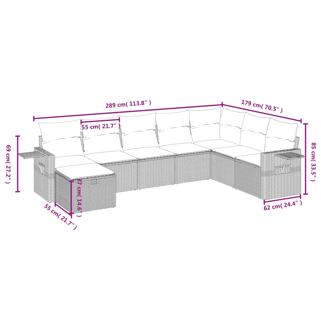 8-tlg. Garten-Sofagarnitur mit Kissen Hellgrau Poly Rattan - Pazzar.ch