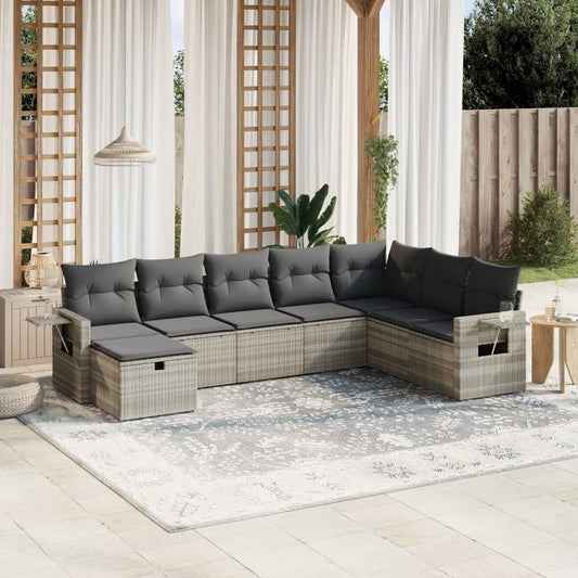 8-tlg. Garten-Sofagarnitur mit Kissen Hellgrau Poly Rattan - Pazzar.ch