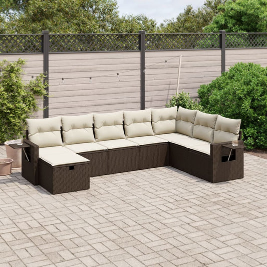 8-tlg. Garten-Sofagarnitur mit Kissen Braun Poly Rattan - Pazzar.ch