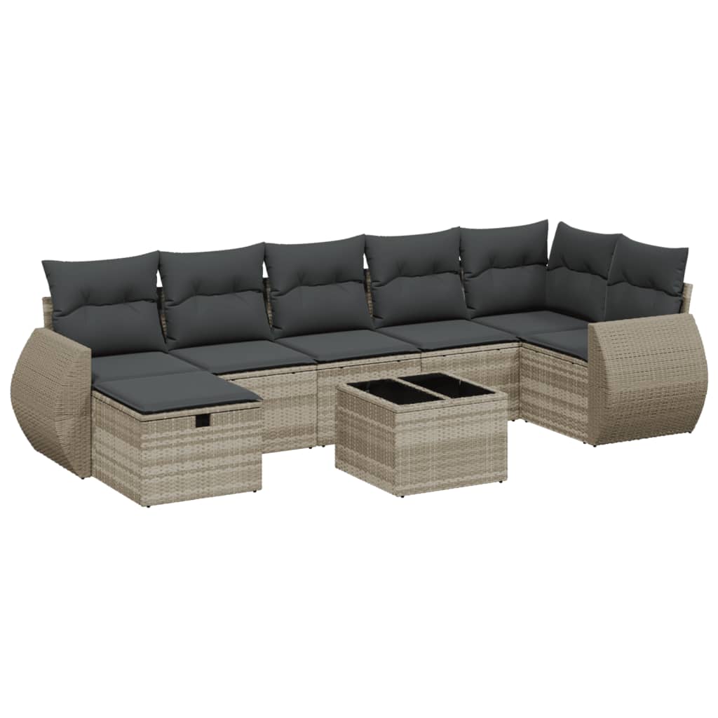 8-tlg. Garten-Sofagarnitur mit Kissen Hellgrau Poly Rattan - Pazzar.ch