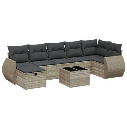 8-tlg. Garten-Sofagarnitur mit Kissen Hellgrau Poly Rattan - Pazzar.ch