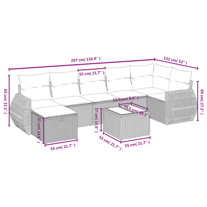 8-tlg. Garten-Sofagarnitur mit Kissen Hellgrau Poly Rattan - Pazzar.ch