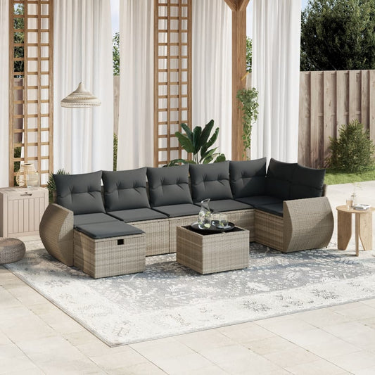8-tlg. Garten-Sofagarnitur mit Kissen Hellgrau Poly Rattan - Pazzar.ch
