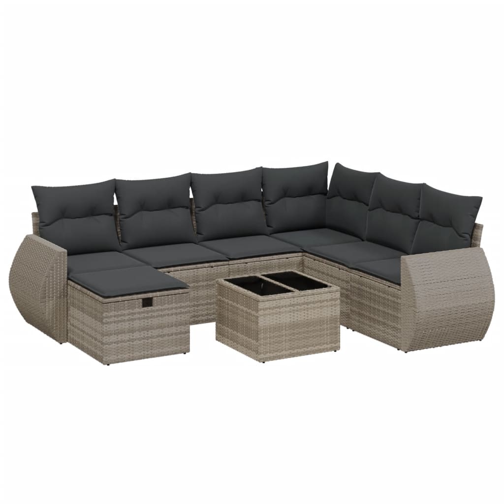 8-tlg. Garten-Sofagarnitur mit Kissen Hellgrau Poly Rattan - Pazzar.ch
