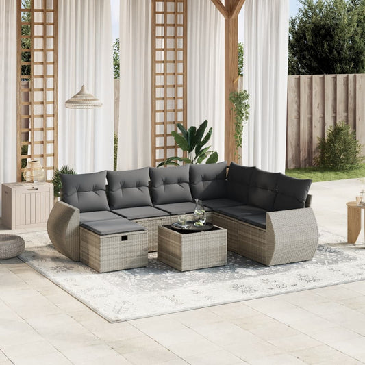 8-tlg. Garten-Sofagarnitur mit Kissen Hellgrau Poly Rattan - Pazzar.ch