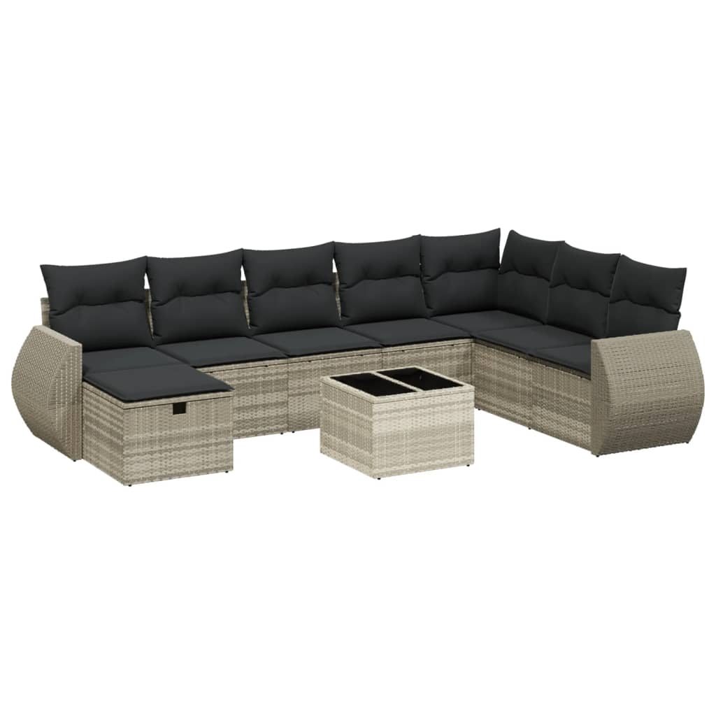 8-tlg. Garten-Sofagarnitur mit Kissen Hellgrau Poly Rattan - Pazzar.ch