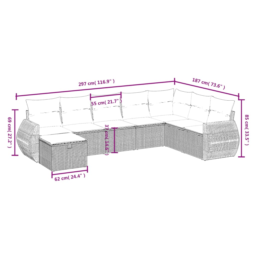 8-tlg. Garten-Sofagarnitur mit Kissen Hellgrau Poly Rattan - Pazzar.ch