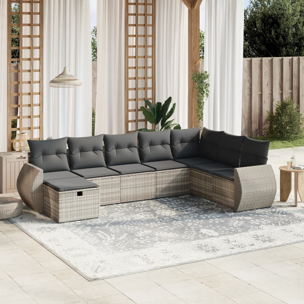 8-tlg. Garten-Sofagarnitur mit Kissen Hellgrau Poly Rattan - Pazzar.ch