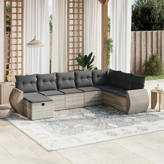 8-tlg. Garten-Sofagarnitur mit Kissen Hellgrau Poly Rattan - Pazzar.ch