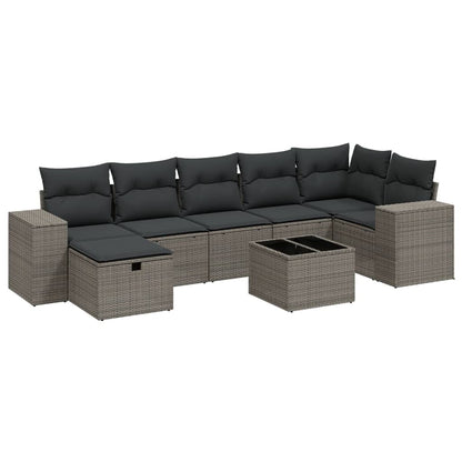 8-tlg. Garten-Sofagarnitur mit Kissen Hellgrau Poly Rattan - Pazzar.ch