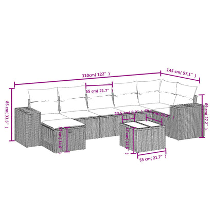 8-tlg. Garten-Sofagarnitur mit Kissen Hellgrau Poly Rattan - Pazzar.ch