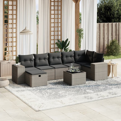 8-tlg. Garten-Sofagarnitur mit Kissen Hellgrau Poly Rattan - Pazzar.ch