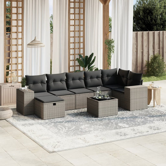8-tlg. Garten-Sofagarnitur mit Kissen Hellgrau Poly Rattan - Pazzar.ch