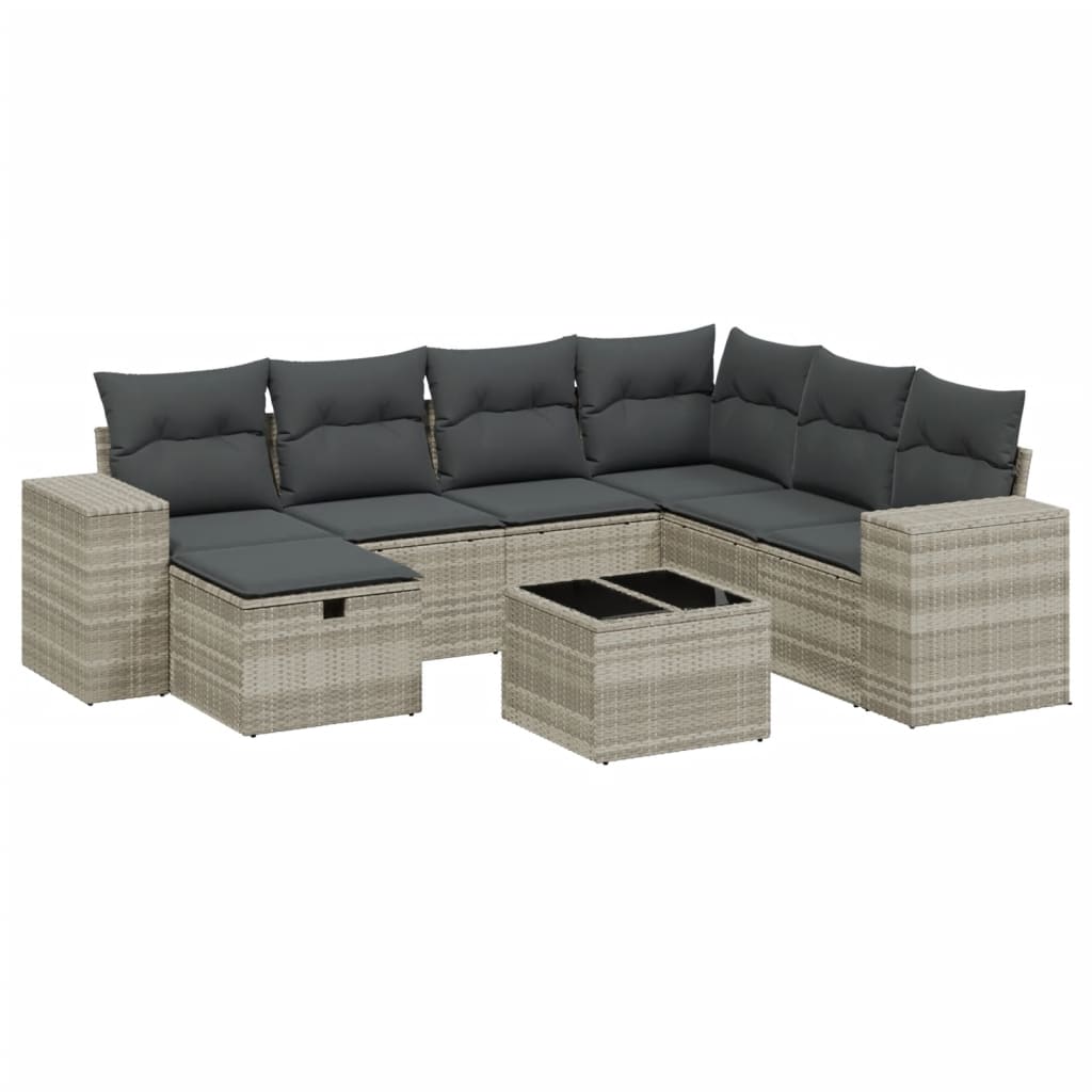 8-tlg. Garten-Sofagarnitur mit Kissen Hellgrau Poly Rattan - Pazzar.ch