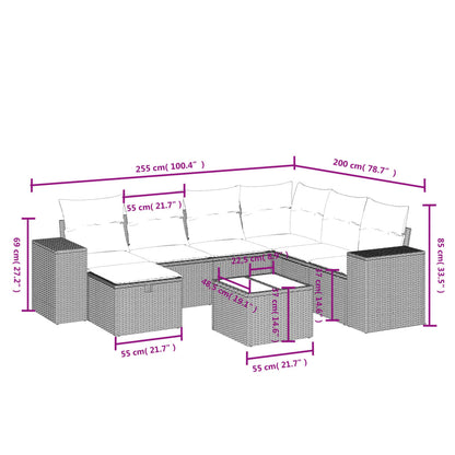 8-tlg. Garten-Sofagarnitur mit Kissen Hellgrau Poly Rattan - Pazzar.ch