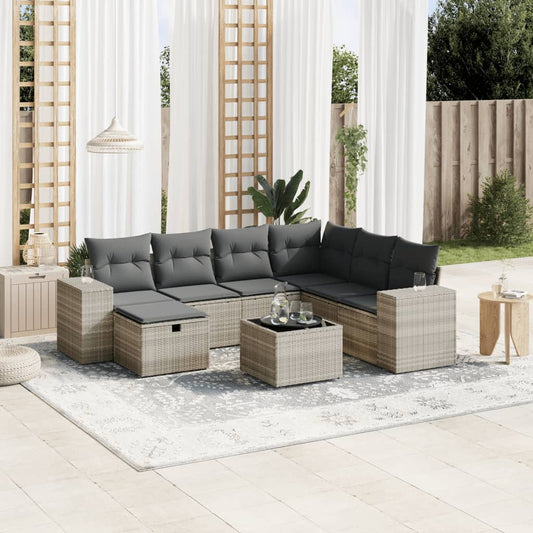 8-tlg. Garten-Sofagarnitur mit Kissen Hellgrau Poly Rattan - Pazzar.ch