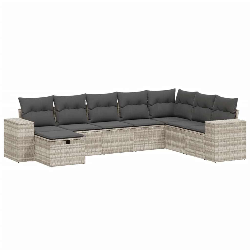 8-tlg. Garten-Sofagarnitur mit Kissen Hellgrau Poly Rattan - Pazzar.ch