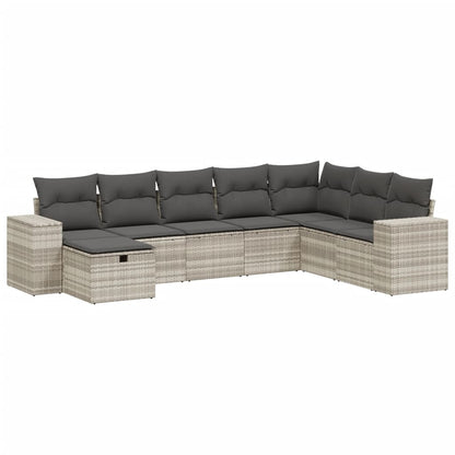 8-tlg. Garten-Sofagarnitur mit Kissen Hellgrau Poly Rattan - Pazzar.ch
