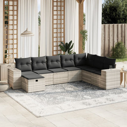 8-tlg. Garten-Sofagarnitur mit Kissen Hellgrau Poly Rattan - Pazzar.ch
