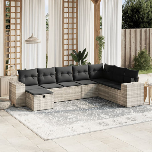 8-tlg. Garten-Sofagarnitur mit Kissen Hellgrau Poly Rattan - Pazzar.ch