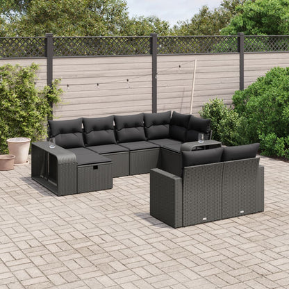 10-tlg. Garten-Sofagarnitur mit Kissen Schwarz Poly Rattan - Pazzar.ch