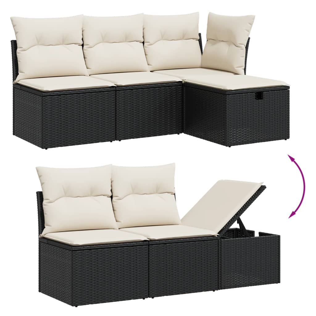 10-tlg. Garten-Sofagarnitur mit Kissen Schwarz Poly Rattan - Pazzar.ch