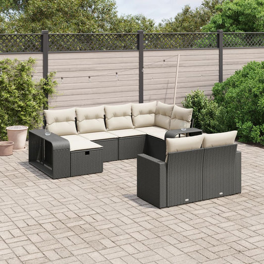 10-tlg. Garten-Sofagarnitur mit Kissen Schwarz Poly Rattan - Pazzar.ch